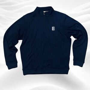 Footjoy Pullover Mens Large ‎ Half Zip Drop Needle Sweater Navy Blue  PGA Patch